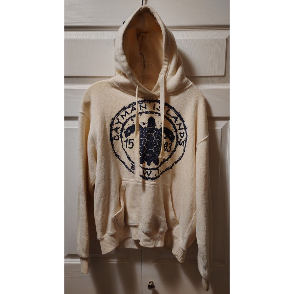 Luxe Apparel Cayman Islands Sea Turtle Pullover Hoodie Cream Off-White Medium